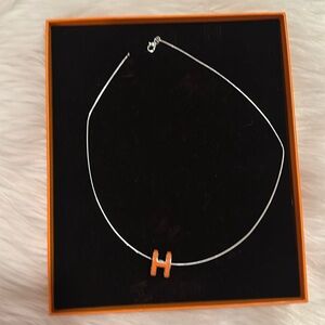 Hermes “H” silver 16 inch w/ceramic logo necklace POP
